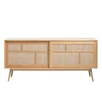 Comoda in culoare naturala joasa cu aspect de lemn de stejar cu usa glisanta 180x80 cm Barrali - Unique Furniture imagine