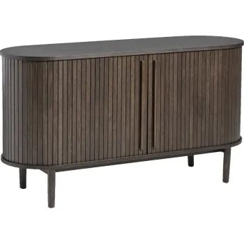 Comoda maro cu aspect de lemn de stejar cu usa glisanta 140x76x45 cm Meta - Unique Furniture imagine