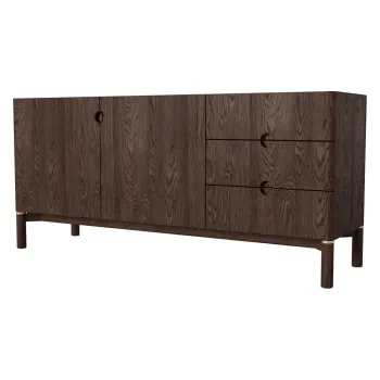 Comoda maro inchis joasa cu aspect de lemn de stejar 160x73 cm Arun - Unique Furniture imagine