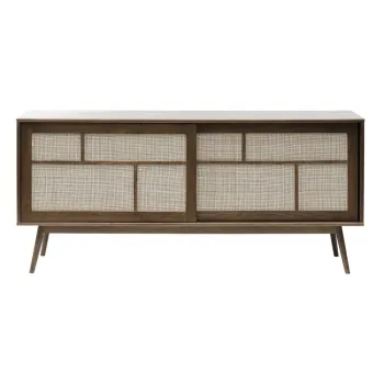 Comoda maro inchis joasa cu aspect de lemn de stejar cu usa glisanta 180x80 cm Barrali - Unique Furniture imagine