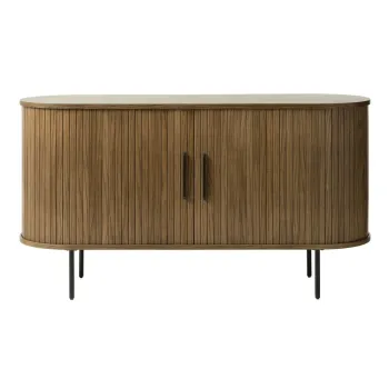 Comoda maro joasa cu aspect de lemn de stejar cu usa glisanta 140x76 cm Nola - Unique Furniture imagine