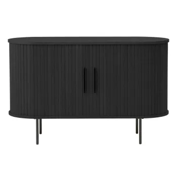 Comoda neagra cu aspect de lemn de stejar cu usa glisanta 120x76x45 cm Nola - Unique Furniture imagine