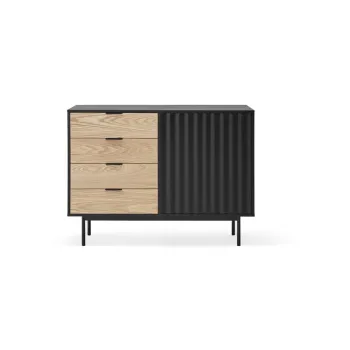Comoda neagra/in culoare naturala joasa cu aspect de lemn de stejar 108x80 cm Sierra - Teulat imagine