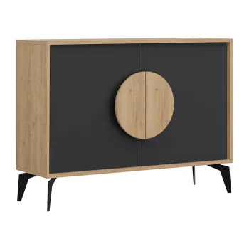 Comoda neagra/in culoare naturala joasa cu aspect de lemn de stejar 110x82 cm Vae - Marckeric imagine