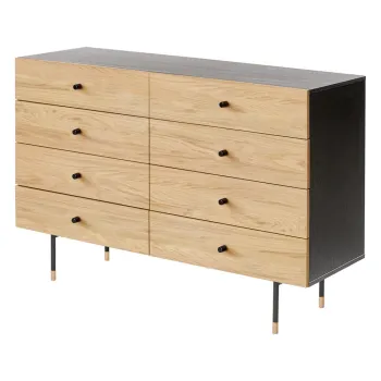 Comoda neagra/in culoare naturala joasa cu aspect de lemn de stejar 130x87 cm Jugend - Woodman imagine