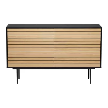 Comoda neagra/in culoare naturala joasa cu aspect de lemn de stejar 140x84 cm Stripe - Woodman imagine