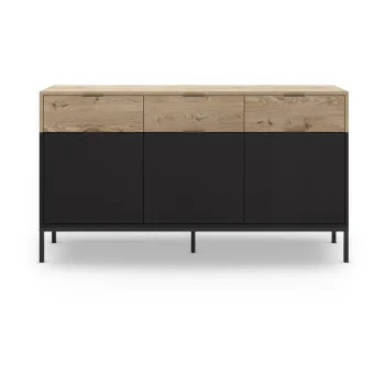 Comoda neagra/in culoare naturala joasa cu aspect de lemn de stejar 150x80 cm Marion - Marckeric imagine