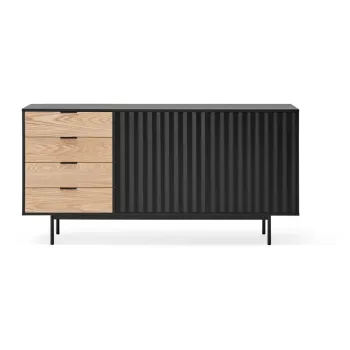 Comoda neagra/in culoare naturala joasa cu aspect de lemn de stejar 159x80 cm Sierra - Teulat imagine