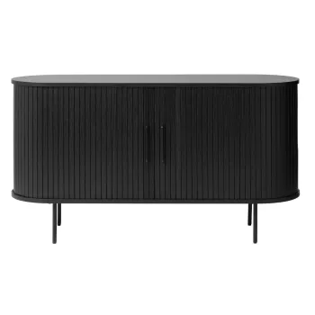 Comoda neagra joasa cu aspect de lemn de stejar cu usa glisanta 140x76 cm Nola - Unique Furniture imagine
