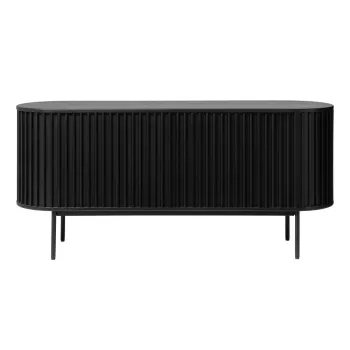 Comoda neagra joasa cu aspect de lemn de stejar cu usa glisanta 73x160 cm Siena - Unique Furniture imagine