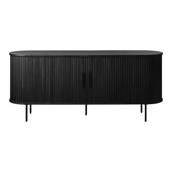 Comoda neagra joasa cu aspect de lemn de stejar cu usa glisanta 76x180 cm Nola - Unique Furniture imagine