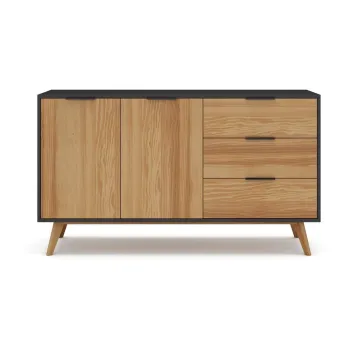 Comoda negru/natural joasa din lemn de pin 140x81 cm Lavis - Marckeric imagine