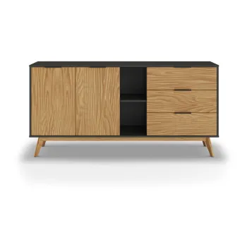 Comoda negru/natural joasa din lemn de pin 165x80 cm Lavis - Marckeric imagine