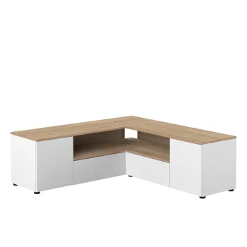 Comoda TV alb-natural cu aspect de lemn de stejar 130x46 cm Angle - TemaHome imagine