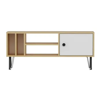Comoda TV alba/cu aspect de lemn de stejar 120x52 cm Arven - Kalune Design imagine