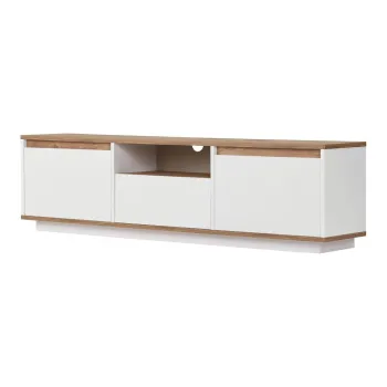 Comoda TV alba/in culoare naturala cu aspect de lemn de pin 160x42x30 cm Sentinel - Kalune Design imagine