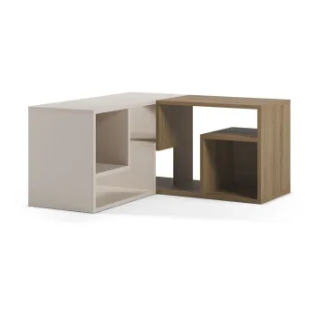 Comoda TV alba/in culoare naturala pe colt cu aspect de lemn de stejar 145x45x35 cm Glina - Marckeric imagine