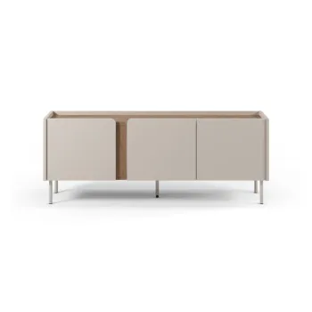 Comoda TV crem/in culoare naturala cu aspect de lemn de stejar 140x53x35 cm Lucile - Marckeric imagine