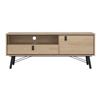 Comoda TV in culoare naturala cu aspect de lemn de stejar 150x60x40 cm Ry - Tvilum imagine