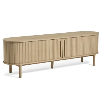 Comoda TV in culoare naturala cu aspect de lemn de stejar 180x56x40 cm Meta - Unique Furniture imagine