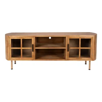 Comoda TV in culoare naturala din lemn de arbore de cauciuc 150x55x38 cm Yaz - White Label imagine