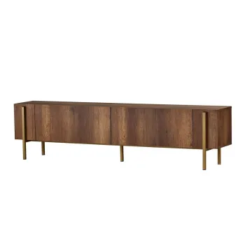 Comoda TV in culoare naturala inchisa cu aspect de lemn de nuc 180x45x30 cm Nexus - Kalune Design imagine