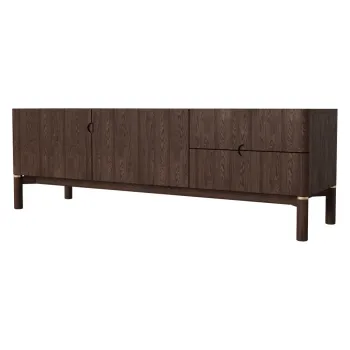 Comoda TV maro inchis cu aspect de lemn de stejar 160x55 cm Arun - Unique Furniture imagine