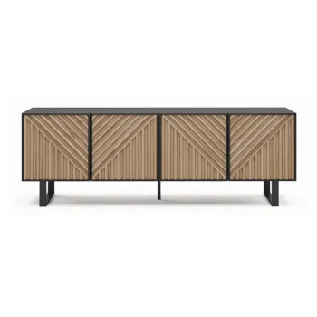 Comoda TV neagra/in culoare naturala cu aspect de lemn de stejar 161x55x35 cm Alana - Marckeric imagine