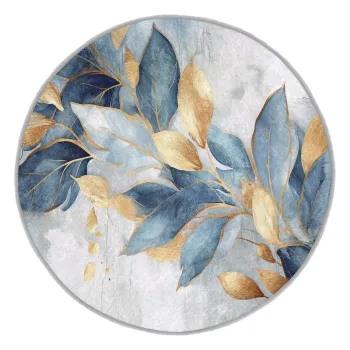 Covor albastru/auriu lavabil rotund o 100 cm Golden Leaves - Mila Home imagine