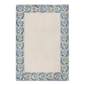 Covor albastru-fildes tesut manual din amestesc de lana 200x290 cm Myla Floral Frame - Flair Rugs imagine