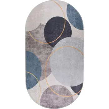 Covor albastru-gri lavabil 60x100 cm Oval - Vitaus imagine
