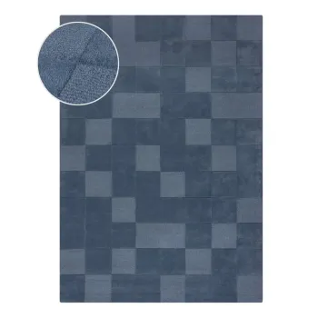 Covor albastru inchis tesut manual din lana 200x290 cm Checkerboard - Flair Rugs imagine