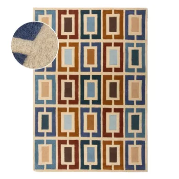 Covor albastru/portocaliu tesut manual din lana 160x230 cm Retro Blocks - Flair Rugs imagine