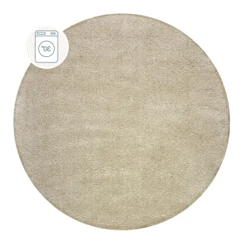 Covor bej lavabil rotund din fibre reciclate 133x133 cm Fluffy - Flair Rugs imagine