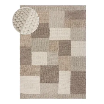 Covor bej tesut manual din amestesc de lana 160x230 cm Minerals Patchwork - Flair Rugs imagine