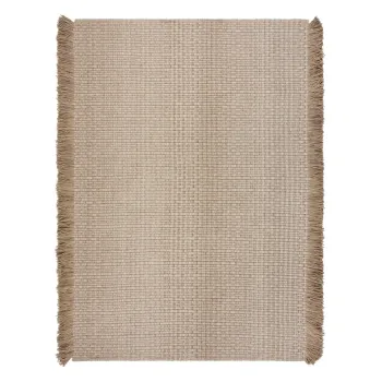 Covor bej tesut manual din amestesc de lana 200x290 cm Rene Fringed Ribbed - Flair Rugs imagine