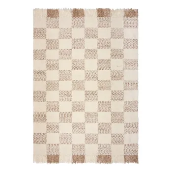 Covor crem/in culoare naturala tesut manual din amestesc de lana 160x230 cm Eric Checkboard - Flair Rugs imagine