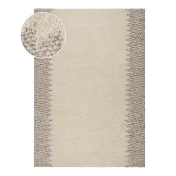 Covor crem tesut manual din amestesc de lana 160x230 cm Minerals Border - Flair Rugs imagine