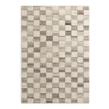 Covor crem tesut manual din lana 80x150 cm Boho 1.0 Quadra - Vikosa imagine