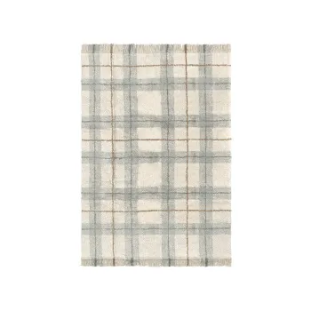 Covor crem/verde salvie lavabil/tesut manual din bumbac 90x120 cm Tartan Blue Sage - Lorena Canals imagine