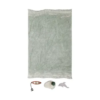 Covor de joaca pentru copii verde menta din bumbac 90x130 cm Waves - Lorena Canals imagine