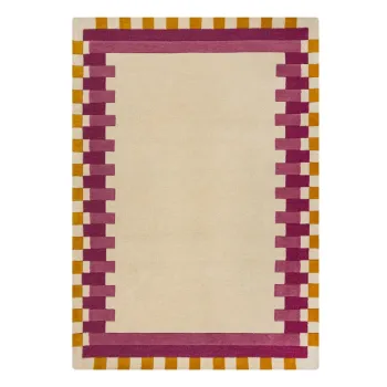 Covor galben/roz tesut manual din lana 200x290 cm Kai Wool Border - Flair Rugs imagine