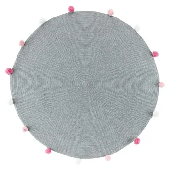 Covor gri deschis rotund o 90 cm Pompomparty - douceur d'interieur imagine