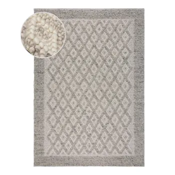 Covor gri tesut manual din amestesc de lana 80x150 cm Minerals Diamond - Flair Rugs imagine