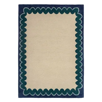 Covor in culoare naturala/albastru-verde tesut manual din lana 140x200 cm Wiggle Wool - Flair Rugs imagine
