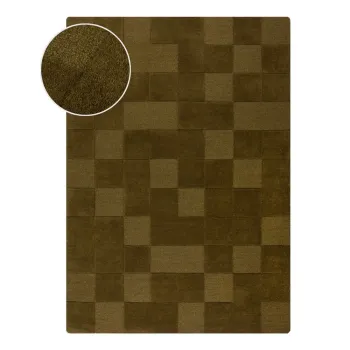 Covor kaki tesut manual din lana 160x230 cm Checkerboard - Flair Rugs imagine