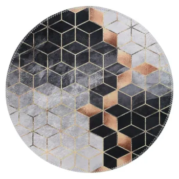 Covor negru-alb lavabil rotund o 100 cm - Vitaus imagine