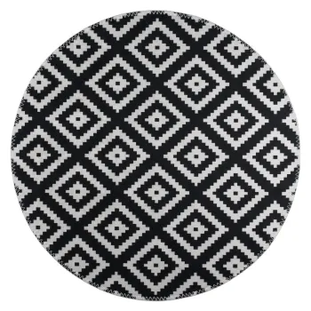 Covor negru-alb lavabil rotund o 80 cm - Vitaus imagine