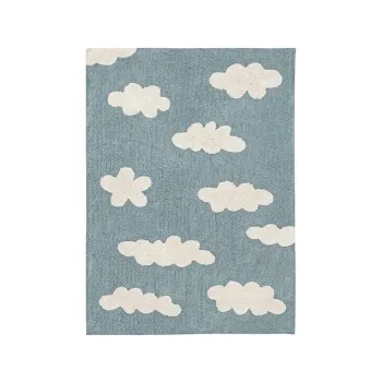 Covor pentru copii albastru lavabil/tesut manual din bumbac 120x160 cm Clouds Vintage Blue - Lorena Canals imagine