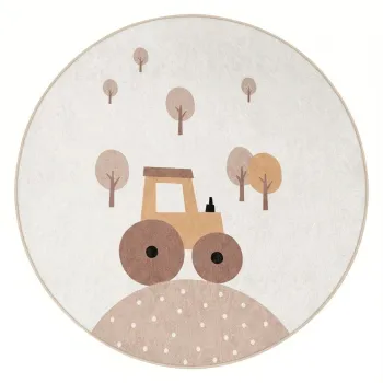 Covor pentru copii bej lavabil o100 cm Tractor World - Mila Home imagine